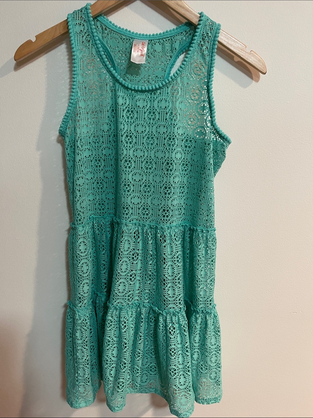 Cat & Jack  Mint Green Lace Tiered Swim Coverup  SZ L 10-12